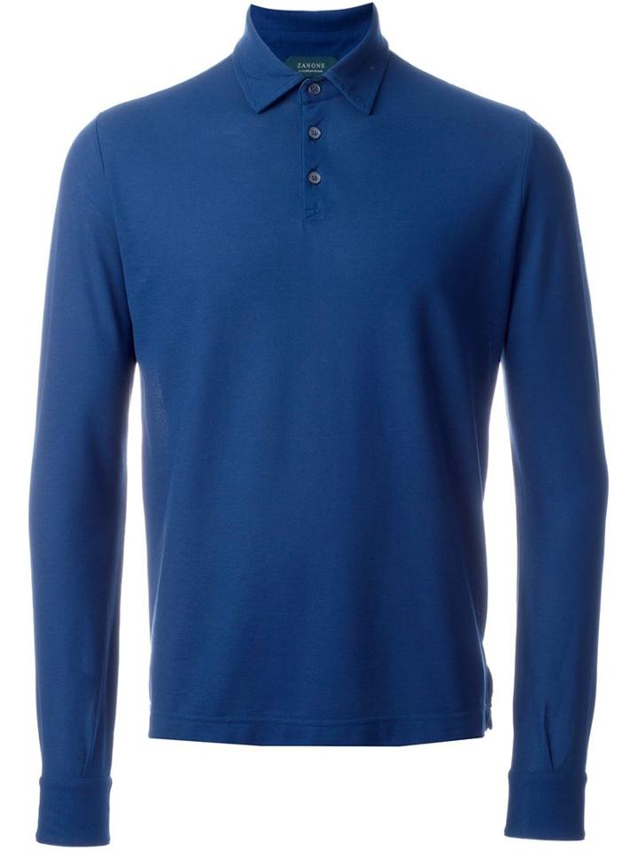Zanone Longsleeved Polo Shirt, Men's, Size: 52, Blue, Cotton