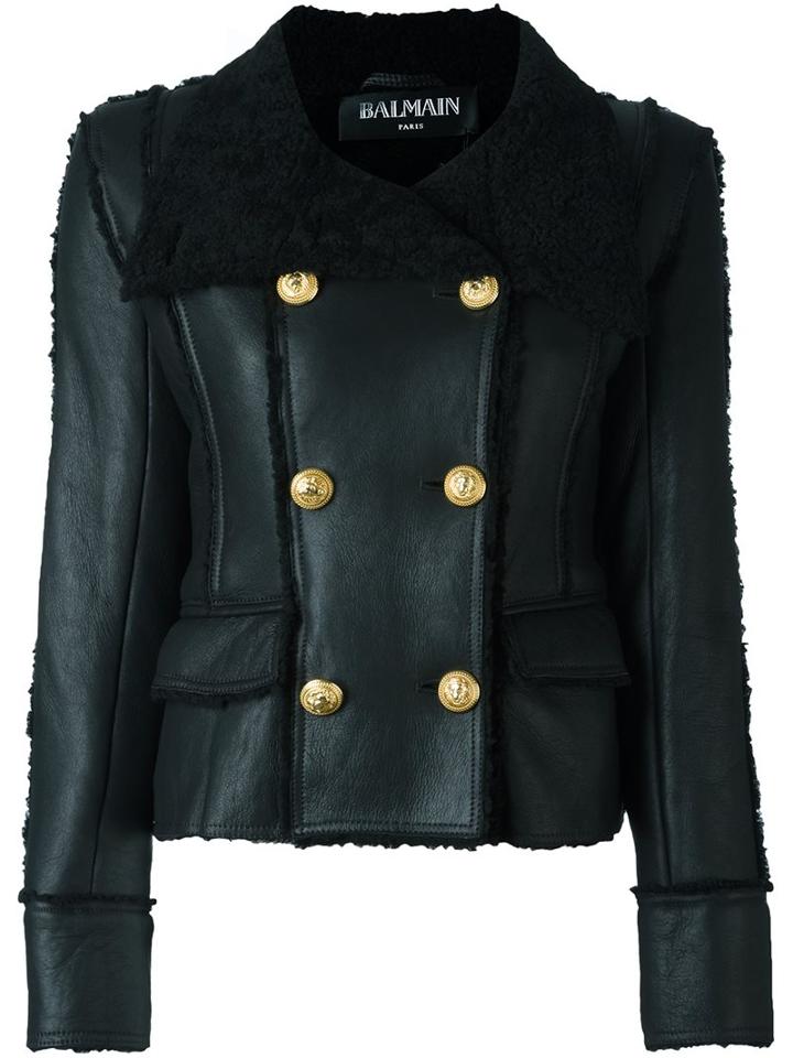 Balmain Double Breasted Shearling Coat, Women's, Size: 36, Black, Lamb Skin/lamb Fur
