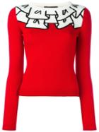 Boutique Moschino Ruffle Intarsia Jumper, Women's, Size: 36, Red, Virgin Wool