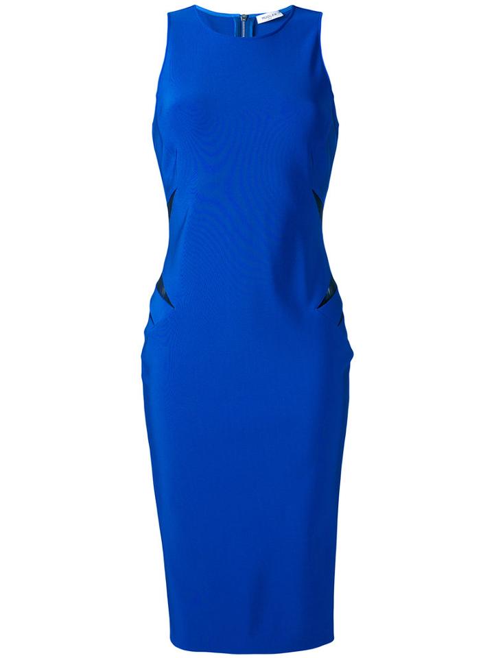 Mugler - Cut Out Detail Dress - Women - Viscose/polyamide/spandex/elastane - 40, Blue, Viscose/polyamide/spandex/elastane