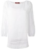 Max Mara Studio - Embellished Three-quarters Sleeves Blouse - Women - Cotton/ramie/spandex/elastane - L, White, Cotton/ramie/spandex/elastane