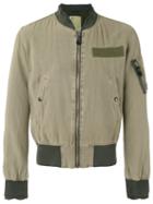 R13 Frayed Cuffs Bomber Jacket, Men's, Size: Small, Green, Cotton/hemp