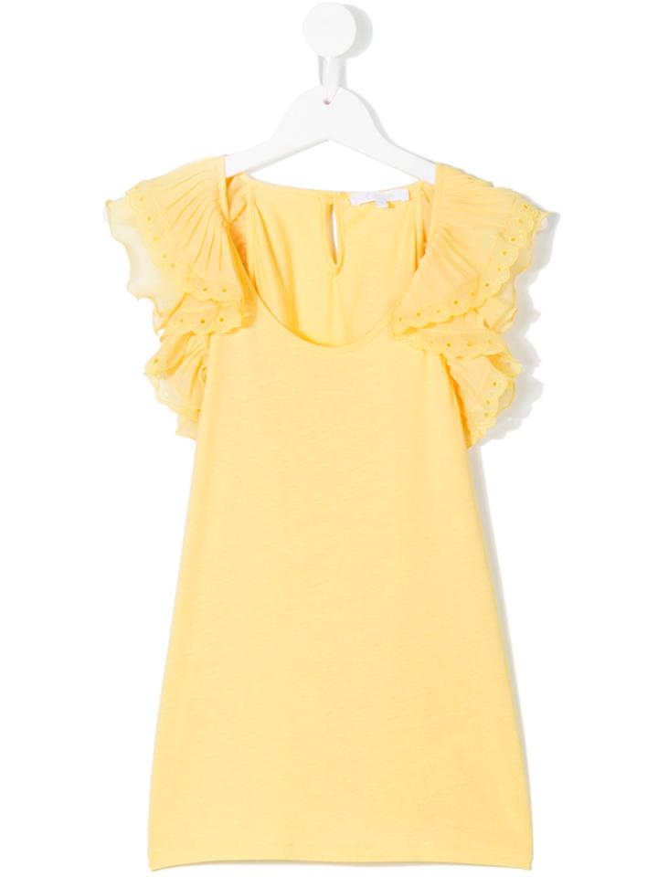 Chloé Kids Scalloped Ruffle Trim Tank Top - Yellow & Orange