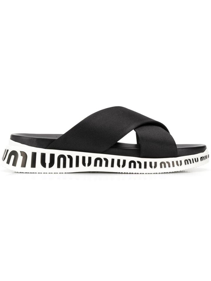 Miu Miu Logo Platform Slides - Black