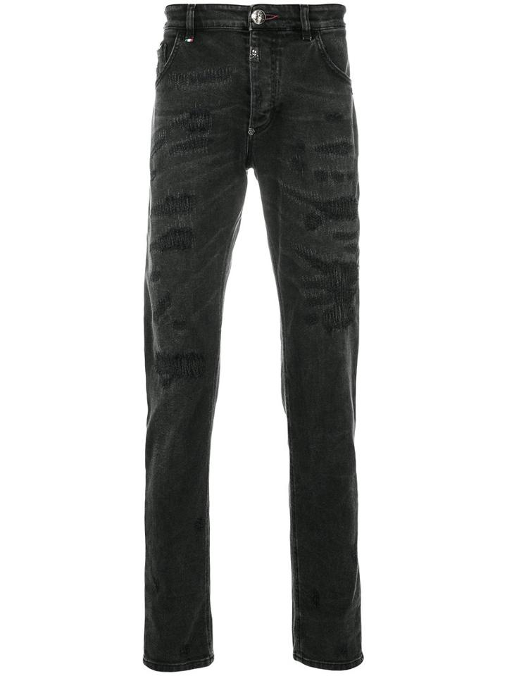 Philipp Plein - Distressed Straight-leg Jeans - Men - Cotton/polyester/spandex/elastane - 30, Grey, Cotton/polyester/spandex/elastane