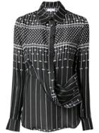Carven Printed Draped Shirt, Women's, Size: 40, Black, Silk