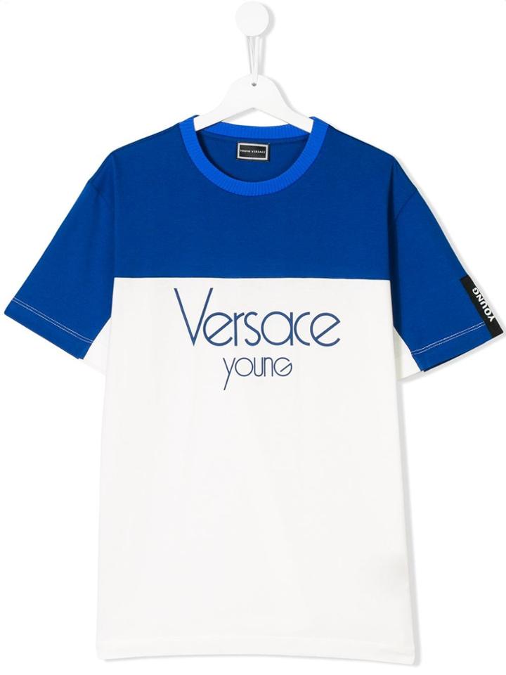 Young Versace Teen Colour Block Logo T-shirt - White