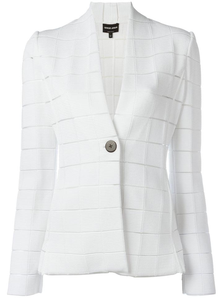 Giorgio Armani Checked Blazer, Women's, Size: 44, White, Polyamide/polyester/spandex/elastane/viscose
