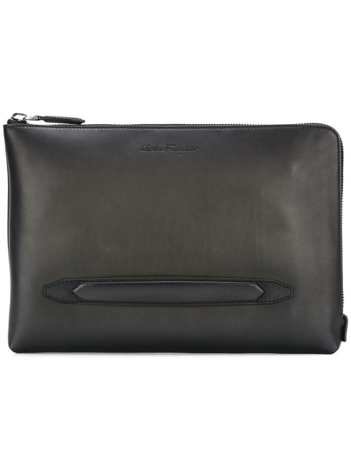 Salvatore Ferragamo Logo Embossed Clutch Bag - Black