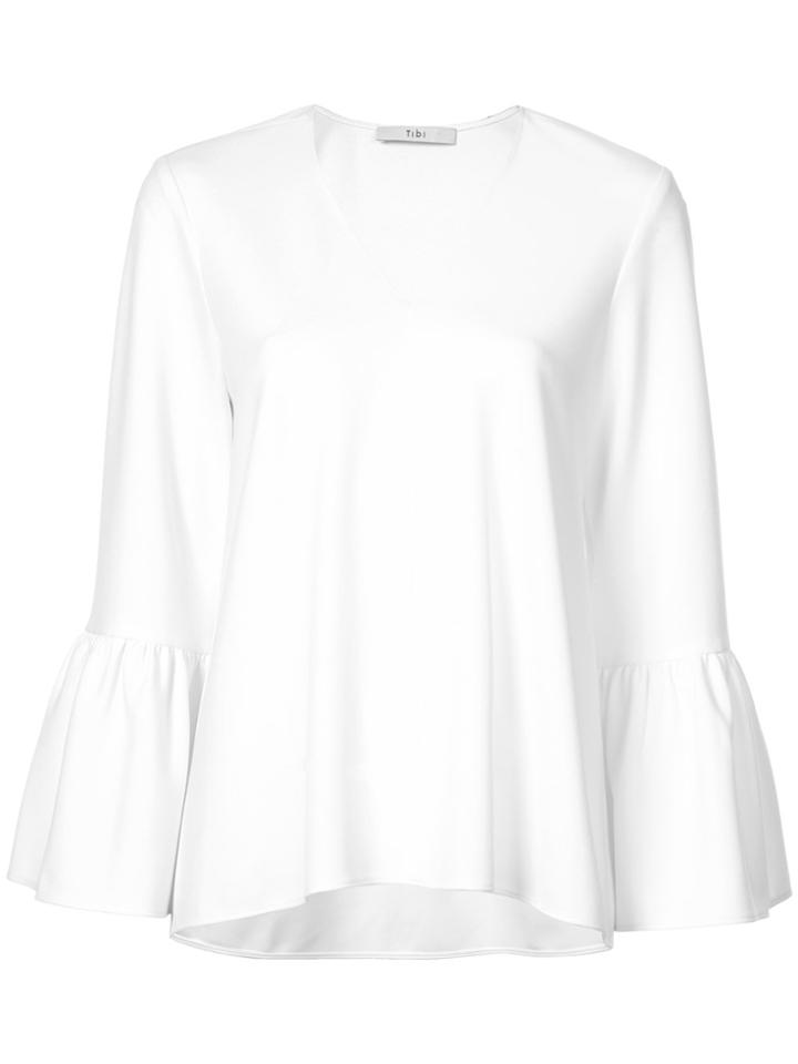 Tibi Ruffle Sleeve V-neck Blouse - White