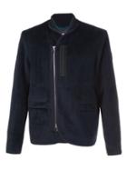 Oamc Off-centre Zip Blouson Jacket, Men's, Size: Large, Blue, Cupro/llama/virgin Wool/polyamide