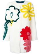 Mira Mikati Floral Faux Fur Coat, Women's, Size: 34, White, Acrylic/polyester