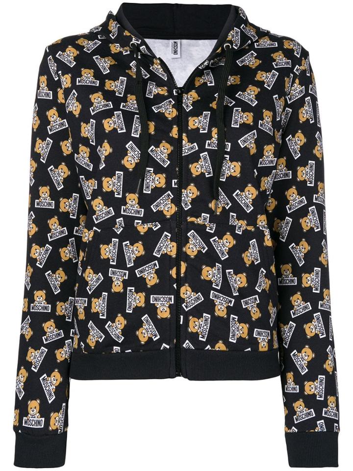 Moschino Logo Print Zip Front Hoodie - Black