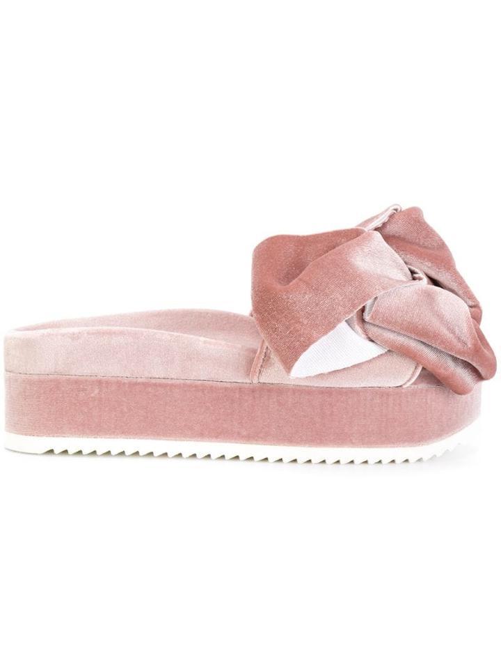 Joshua Sanders Flamingo Velvet Bow Sandals - Pink