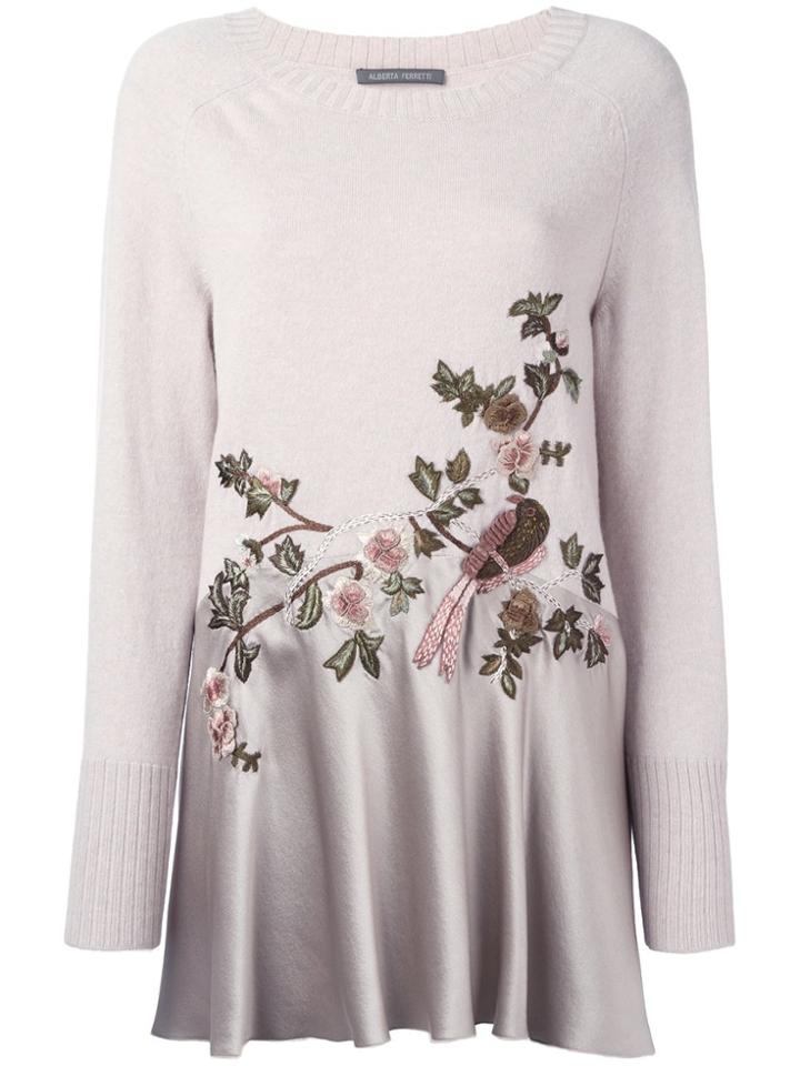 Alberta Ferretti Bird Embroidered Jumper - Nude & Neutrals