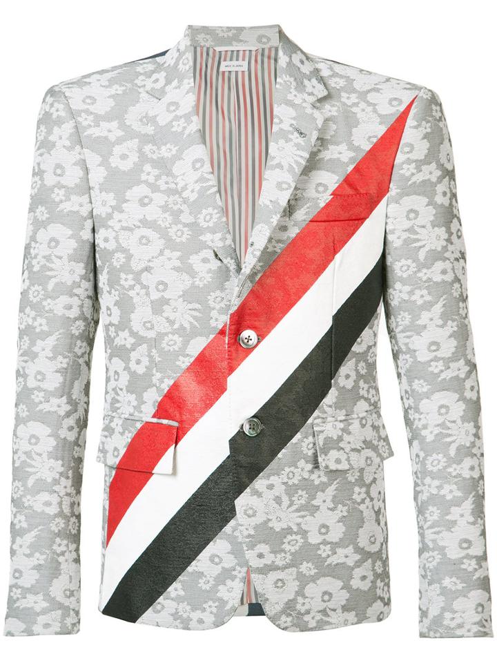 Thom Browne - Striped Floral Blazer - Men - Cotton/polyester/cupro - Iii, Grey, Cotton/polyester/cupro