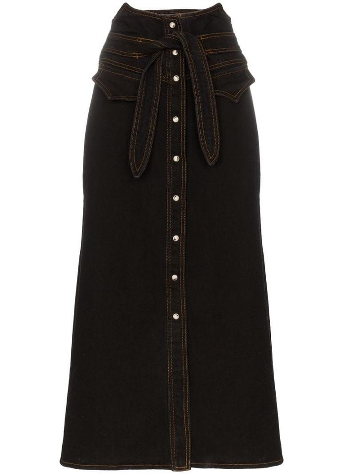 Nanushka Alma Tie Waist Mid-length Denim Skirt - Black
