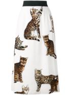 Dolce & Gabbana Cat Print A-line Skirt, Women's, Size: 40, Nude/neutrals, Silk/spandex/elastane/viscose