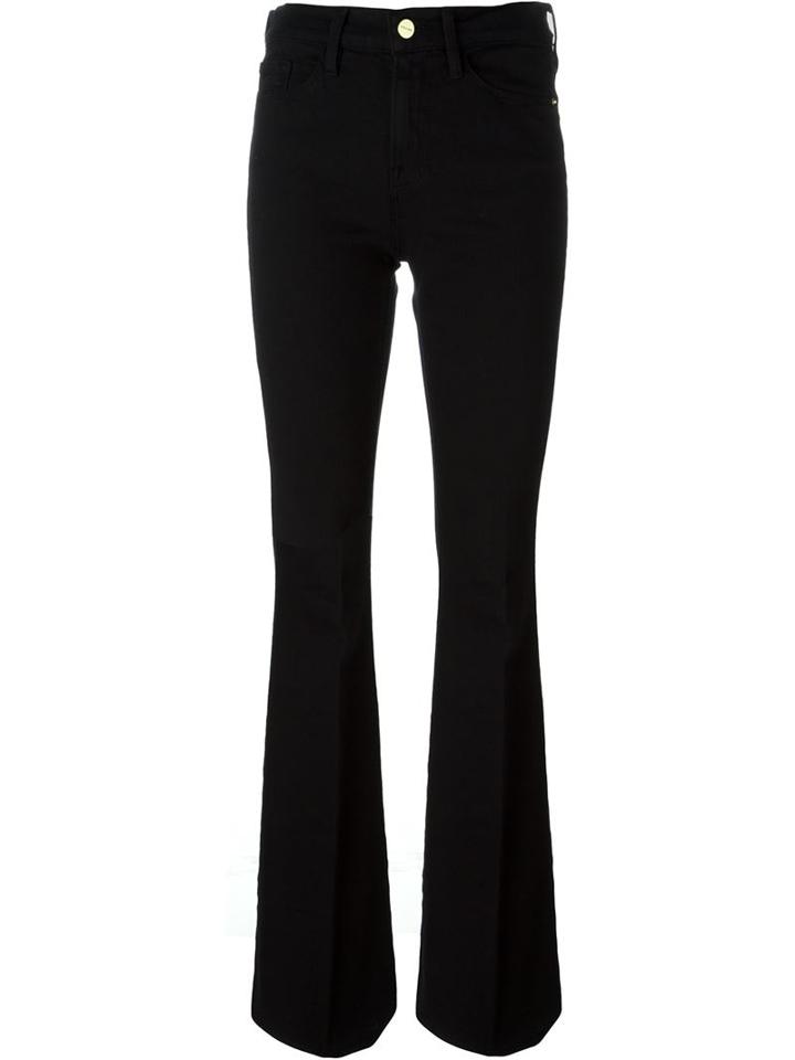 Frame Denim Pleated Flared Jeans, Women's, Size: 30, Black, Cotton/polyester/spandex/elastane