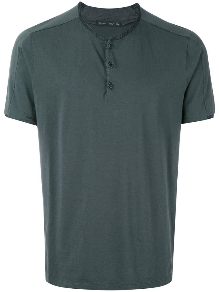 Transit - Buttoned Round Neck T-shirt - Men - Cotton/linen/flax - M, Grey, Cotton/linen/flax