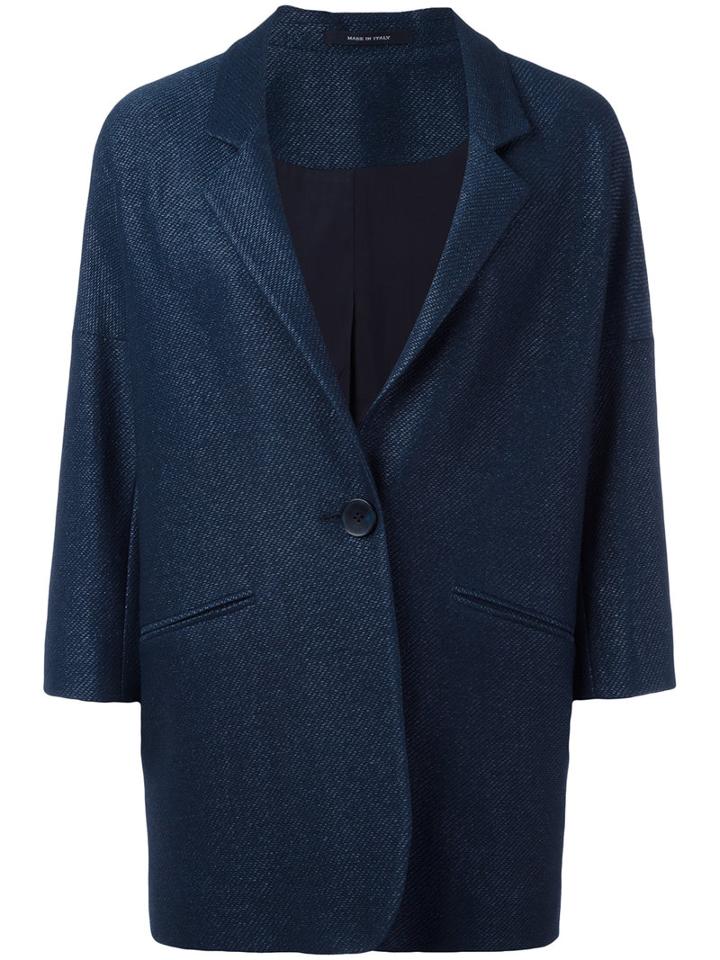 Tagliatore - Cropped Sleeve Overcoat - Women - Cotton/polyamide/spandex/elastane/cupro - 44, Blue, Cotton/polyamide/spandex/elastane/cupro