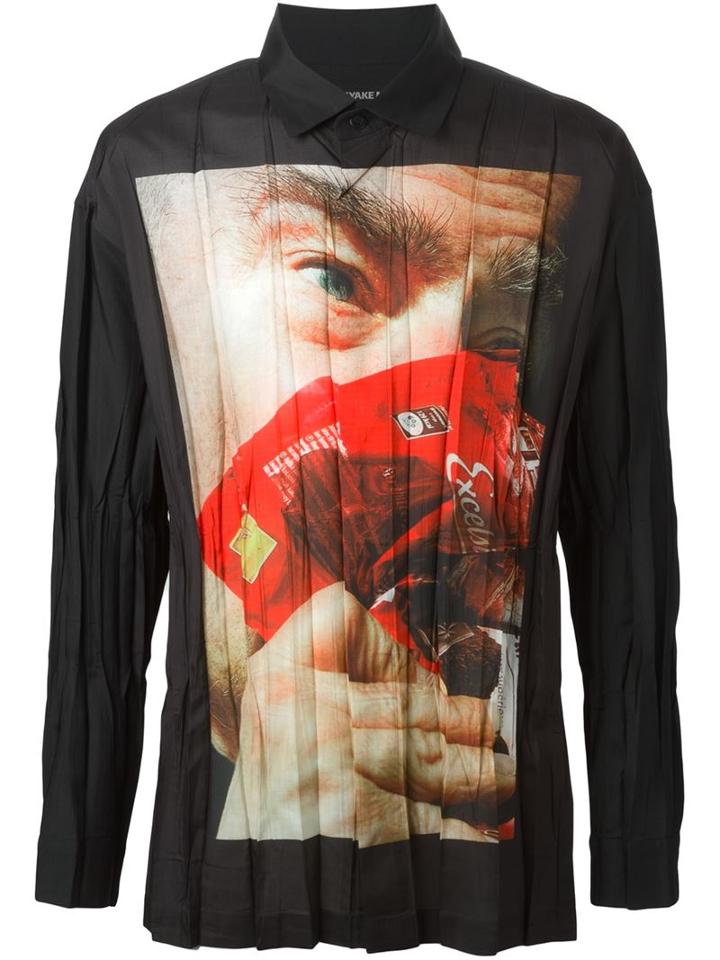 Issey Miyake Men Portrait Print Shirt, Size: 1, Black, Polyester