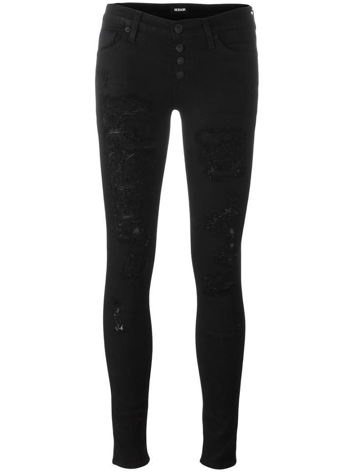 Hudson Destroyed Detailing Skinny Trousers, Women's, Size: 30, Black, Cotton/polyester/spandex/elastane