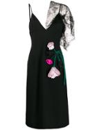 Prada Lace Detailed Floral Appliqué Dress - Black
