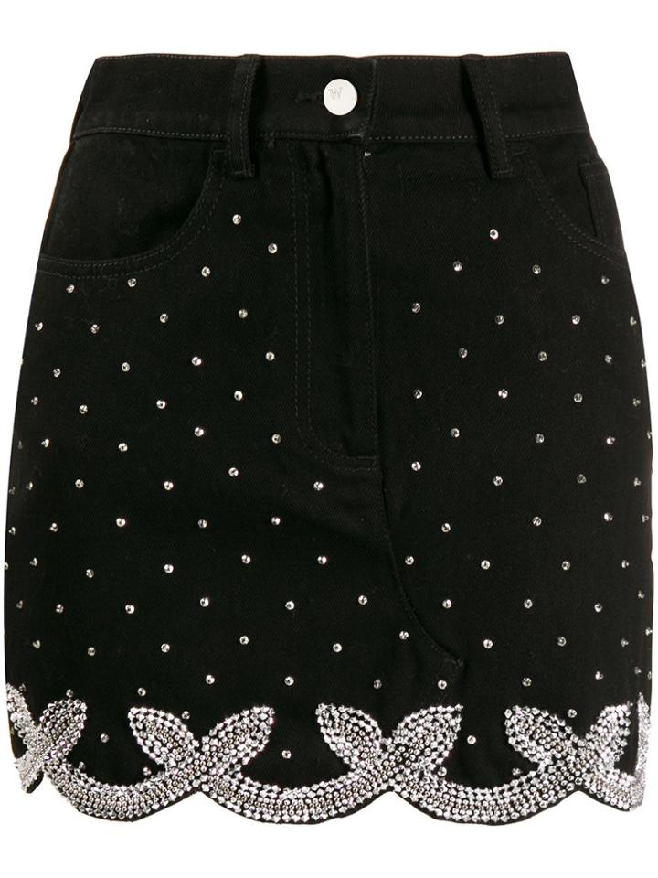 Wandering Crystal Embellished Mini Skirt - Black