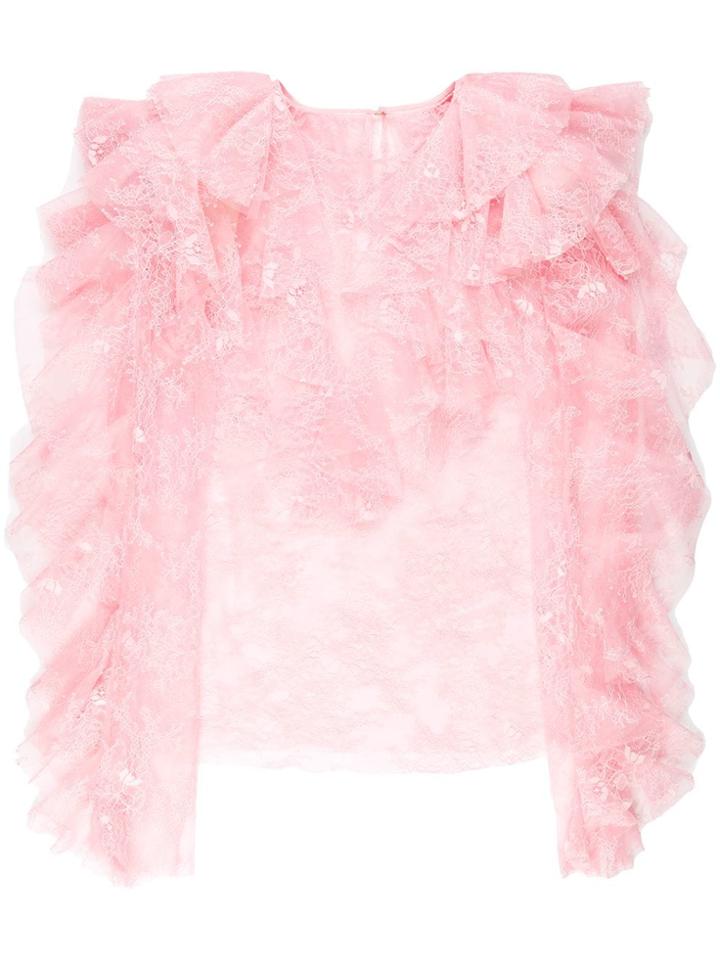 Philosophy Di Lorenzo Serafini Ruffle Lace Trim Blouse - Pink & Purple