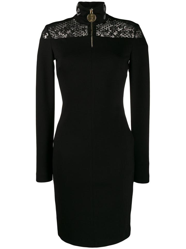 Frankie Morello Floral Lace Panel Zipped Dress - Black