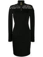 Frankie Morello Floral Lace Panel Zipped Dress - Black