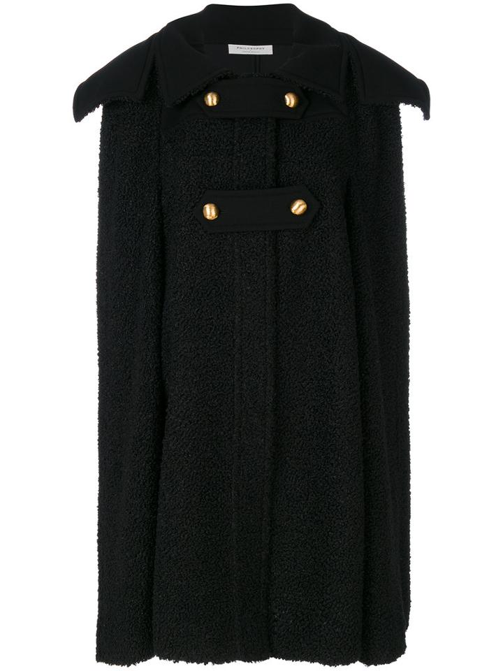 Philosophy Di Lorenzo Serafini - Long Puritan Collar Cape - Women - Polyamide/polyester/spandex/elastane - 40, Black, Polyamide/polyester/spandex/elastane