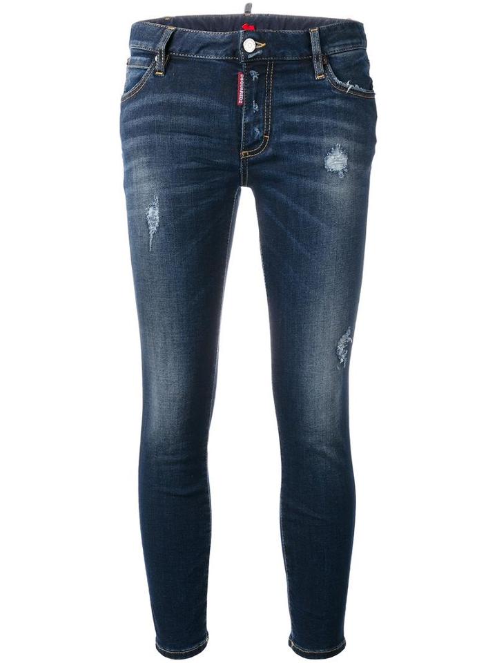 Dsquared2 Cropped Twiggy Jeans, Women's, Size: 38, Blue, Cotton/spandex/elastane/polyester/calf Leather