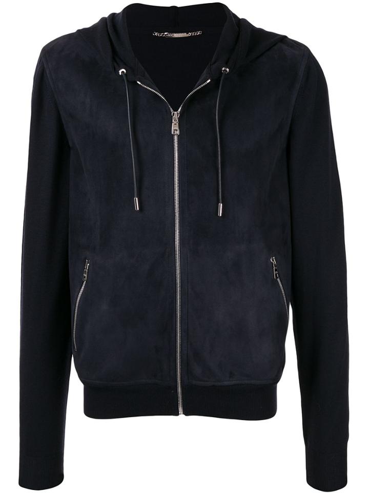 Dolce & Gabbana Suede Panel Zipped Hoodie - Blue