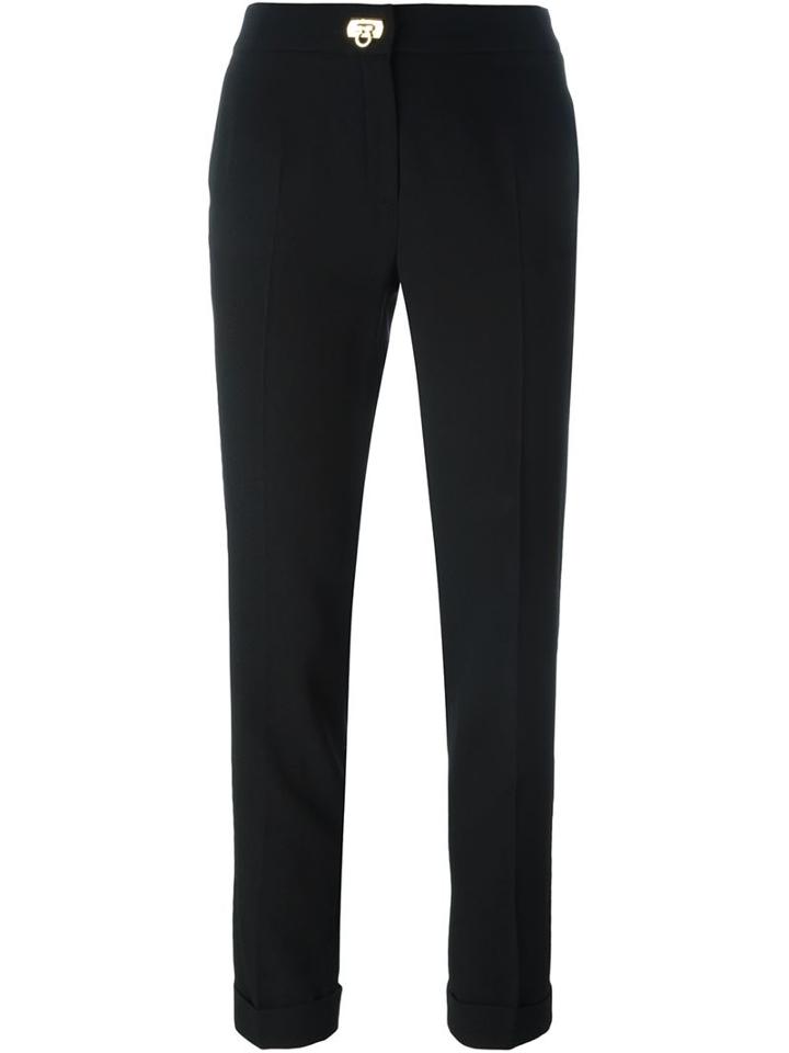 Salvatore Ferragamo Slim Fit Trousers, Women's, Size: 42, Black, Silk/acetate/virgin Wool