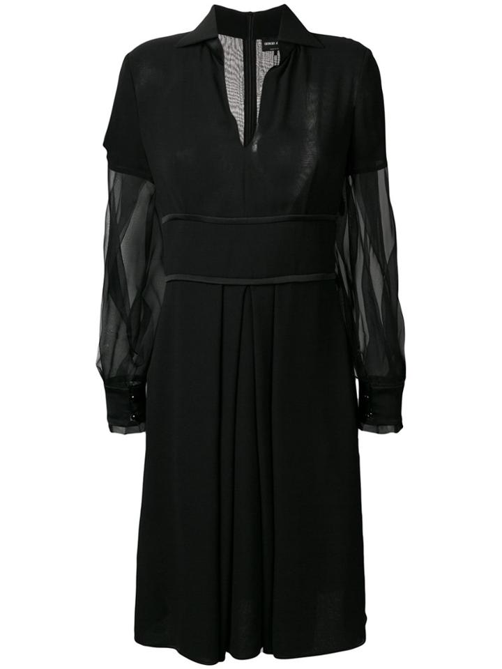 Giorgio Armani V-neck Sheer Sleeves Dress - Black