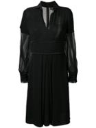 Giorgio Armani V-neck Sheer Sleeves Dress - Black