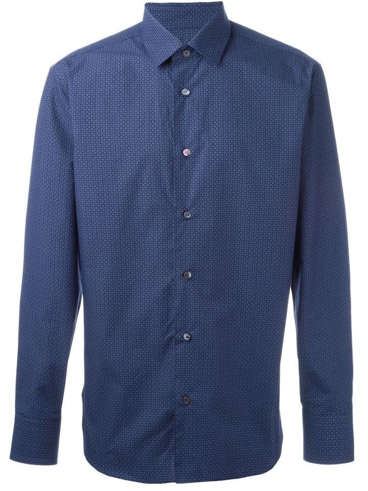 Salvatore Ferragamo Gancio Print Shirt, Men's, Size: Xxl, Blue, Cotton