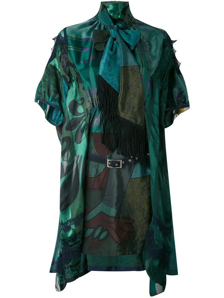 Sacai - Draped Pussy Bow Scarf Dress - Women - Silk/cotton/nylon/rayon - 1, Green, Silk/cotton/nylon/rayon
