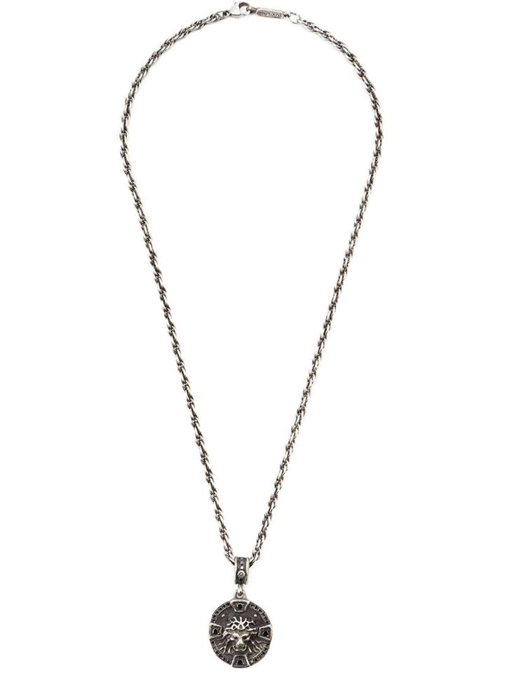 Roman Paul Lion's Head Pendant Necklace, Men's, Grey