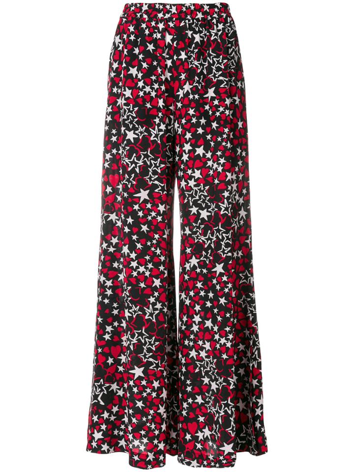 Rossella Jardini Star Heart Print Palazzo Trousers - Black