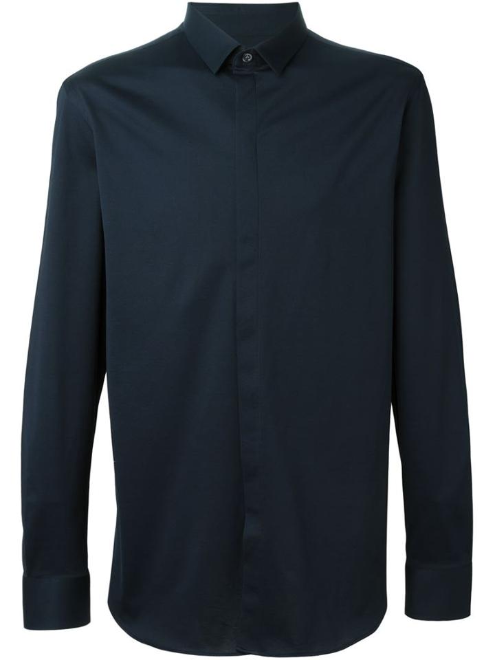 Emporio Armani Concealed Fastening Shirt, Men's, Size: 39, Blue, Cotton