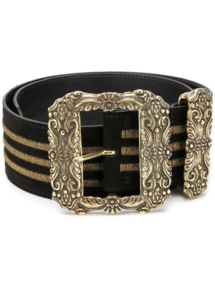 Etro Jewelled-buckle Embroidered Belt - Black