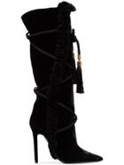 Versace Black Pillow Talk 110 Braided Velvet Knee High Boots