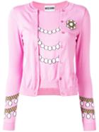 Moschino Pearl Knit Top Cardigan, Women's, Size: 44, Pink/purple, Cotton