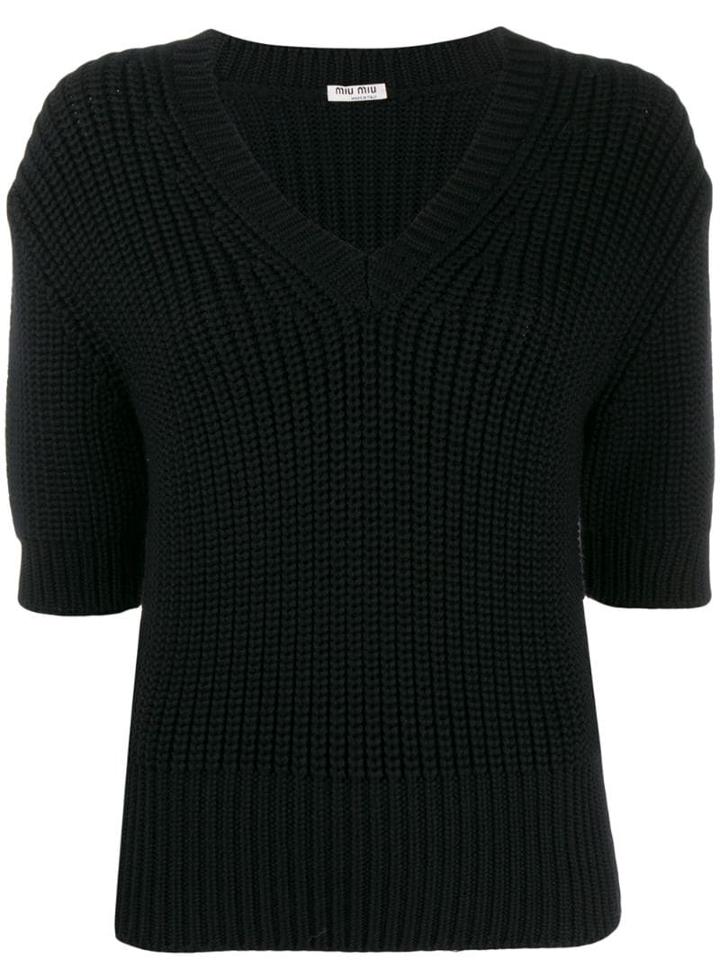 Miu Miu Ribbed Knit T-shirt - Black