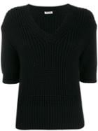 Miu Miu Ribbed Knit T-shirt - Black
