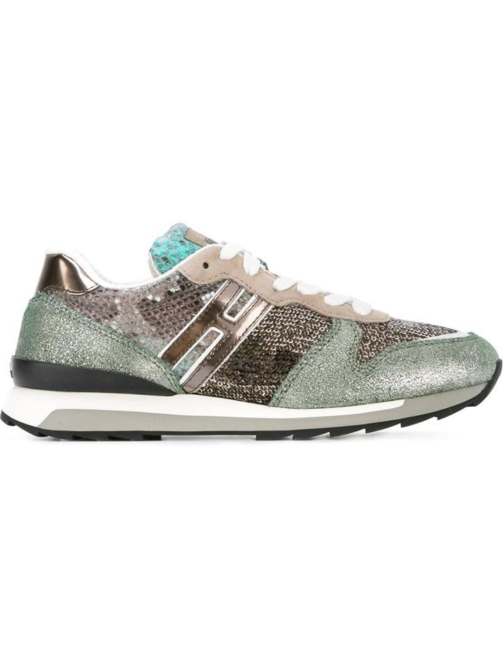 Hogan Rebel Sequin Panel Metallic Sneakers