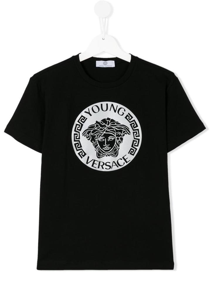 Young Versace Logo Print T-shirt, Boy's, Size: 7 Yrs, Black